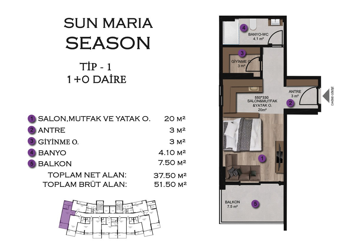 Sun Maria Season / 1+0 / Erdemli  proje görseli
