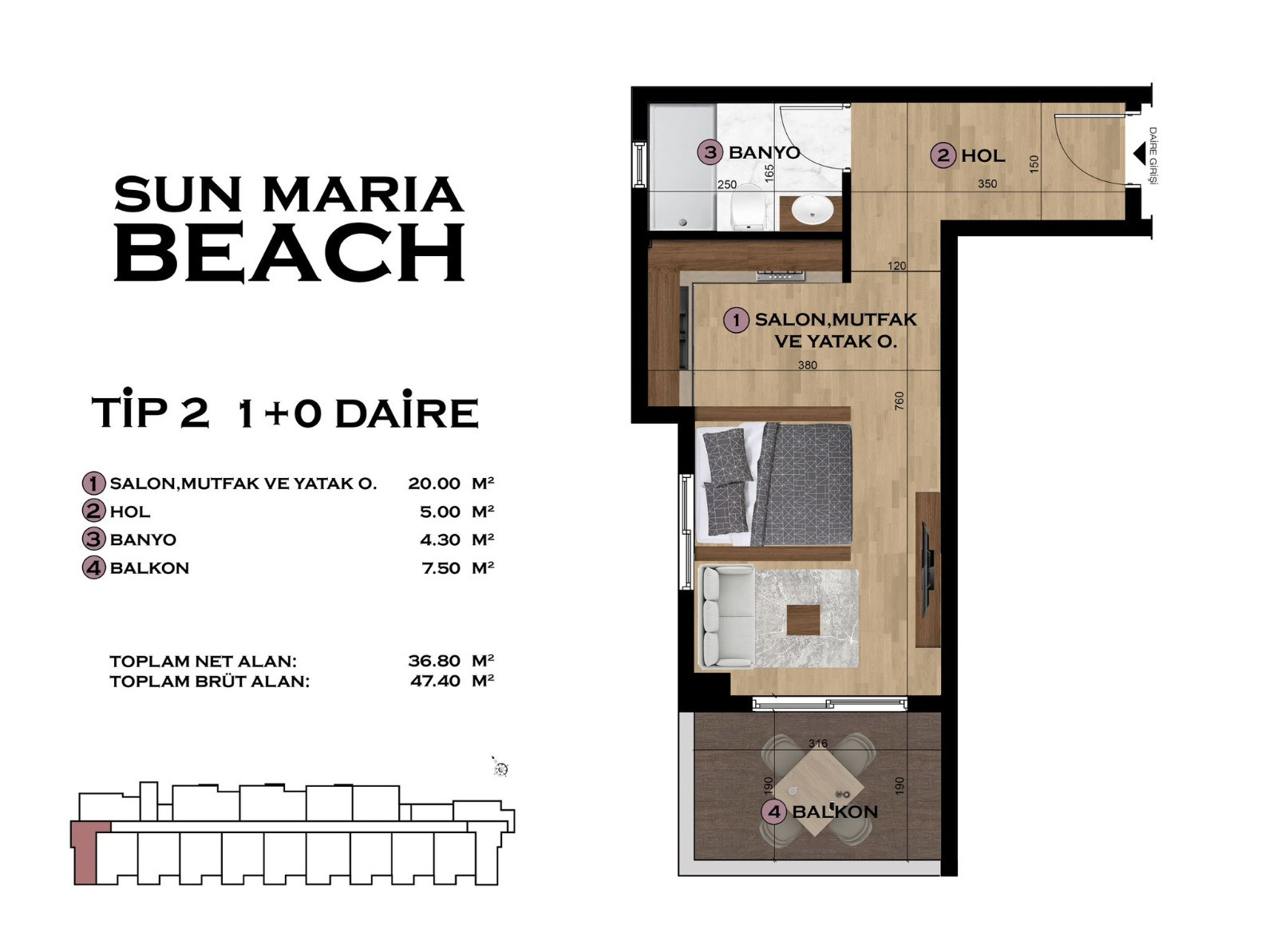 Sun Maria Beach / 1+0 / Erdemli  proje görseli