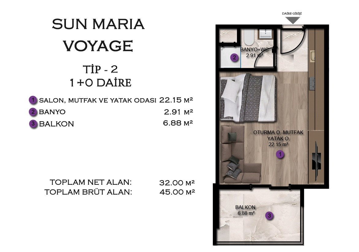 Sun Maria Voyage / 1+0 / Erdemli, Arpaçbahşiş  proje görseli